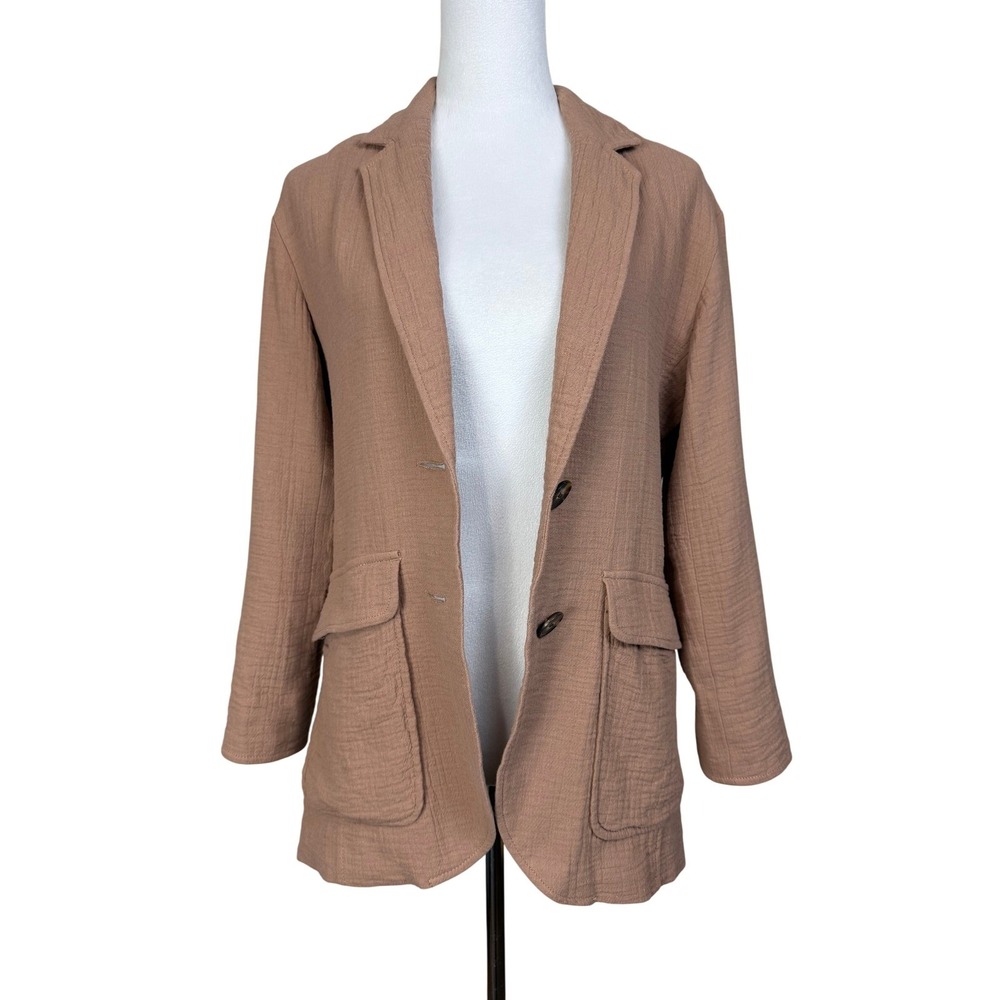 Madewell Women's Cotton Linen Blend Crinkle Gauze‎ Blazer Tan XXS Classic Career